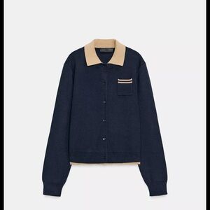 Zara Navy and Tan Cardigan